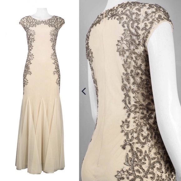 Adrianna Papell rainfall chiffon beaded sleeveless long dress - Picture 3 of 5